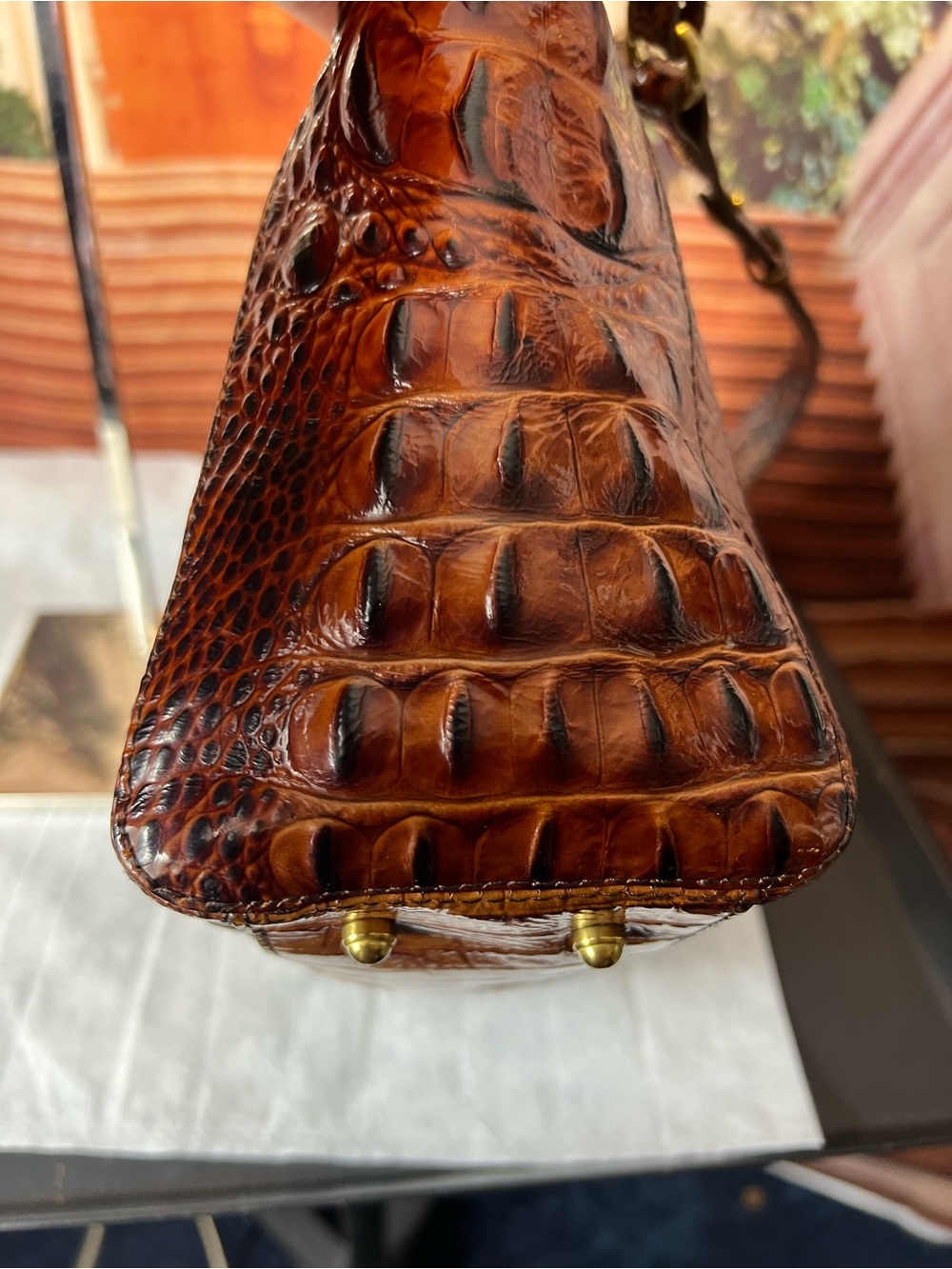 Brahmin Mini Asher Brown Pecan Croc-Embossed Leather Satchel with Strap ππΉ - Picture 9 of 17